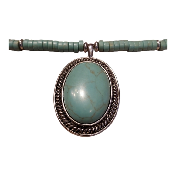 Chaps Faux Turquoise Beaded Pendant Necklace - Picture 4 of 9